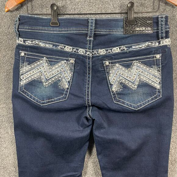 Grace in LA Easy Fit Jeans Women's 27 Blue Embroidered Flap Pocket Denim Stretch - Picture 9 of 10